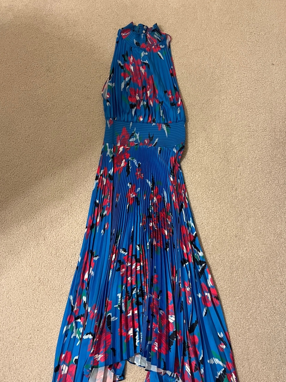 A.L.C. Electric Blue Pleated Floral High-Low Dress